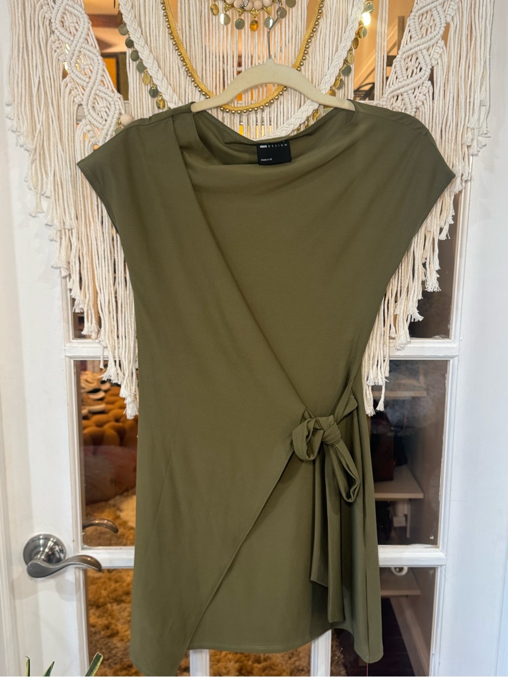 🫒🕊️ ASOS Olive Wrap Tie-Detail Mini Dress 🕊️🫒 - Picture 4 of 7